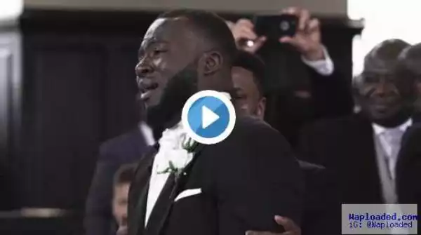 Romantic? Heartmelting moment groom weeps like a baby as he watches bride walk up the aisle